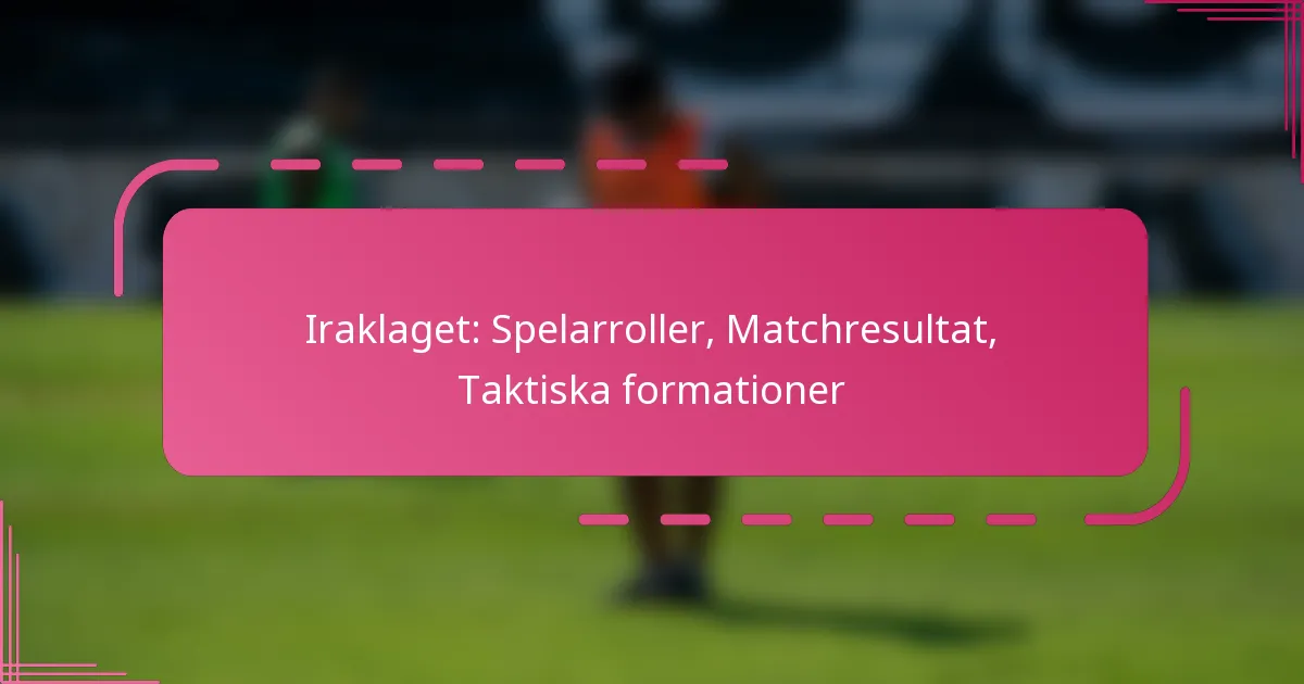 Iraklaget: Spelarroller, Matchresultat, Taktiska formationer